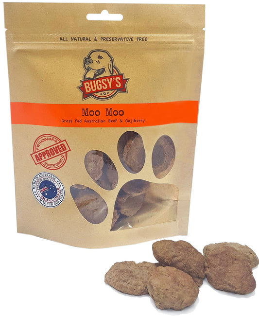 Bugsy's Moo Moo-Aust Grass Fed Beef Dog Treat with Gojiberry SU= 6x70g