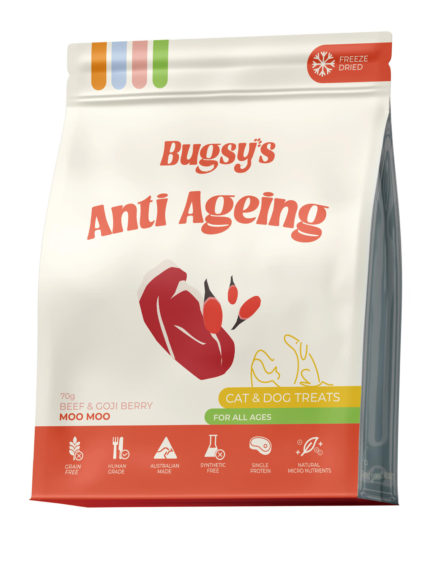 Bugsy's Moo Moo-Aust Grass Fed Beef Dog Treat with Gojiberry SU= 6x70g